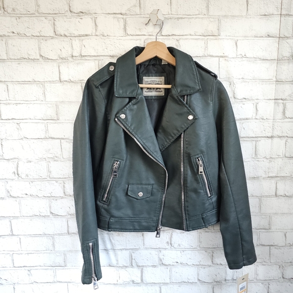 LEVI'S Green Faux-Leather Moto Jacket, S - Picture 8 of 8
